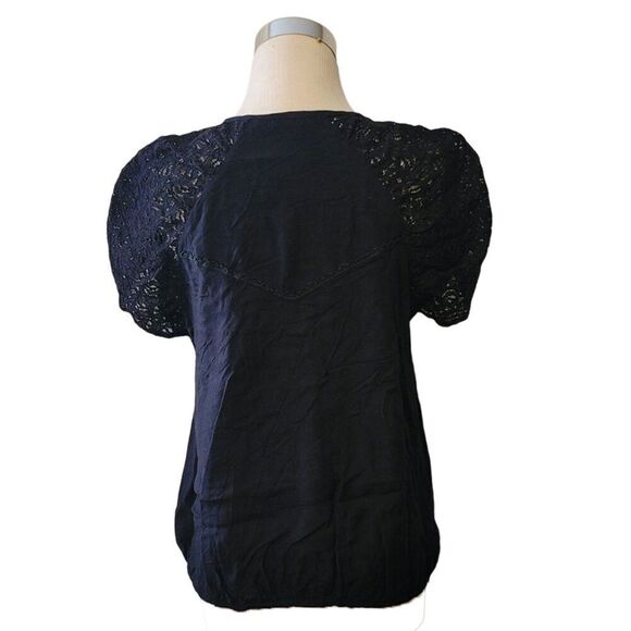 Kimchi Blue Urban Outfitters Black Lace Button Front Short Sleeve Top Size L - Picture 3 of 8